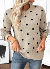 Light Camel Tummy Coverage Polka Dot Long Sleeve Sweater