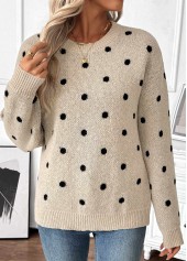 Light Camel Tummy Coverage Polka Dot Long Sleeve Sweater | thumb picture 
