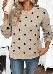 Light Camel Tummy Coverage Polka Dot Long Sleeve Sweater | thumb picture 