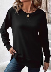 Black Tummy Coverage Long Sleeve Round Neck Sweatshirt