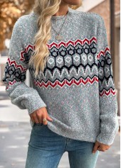 Grey Tummy Coverage Geometric Print Long Sleeve Sweater | thumb picture 