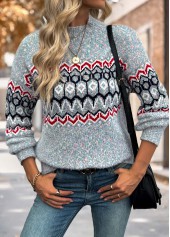 Grey Tummy Coverage Geometric Print Long Sleeve Sweater | thumb picture 