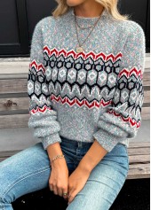 Grey Tummy Coverage Geometric Print Long Sleeve Sweater | thumb picture 