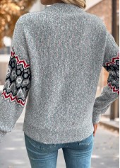 Grey Tummy Coverage Geometric Print Long Sleeve Sweater | thumb picture 