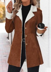 Dark Coffee Tummy Coverage Long Sleeve Lapel Coat
