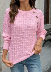 Pink Button Long Sleeve Round Neck Sweater | thumb picture 