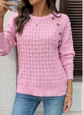 Pink Button Long Sleeve Round Neck Sweater | thumb picture 