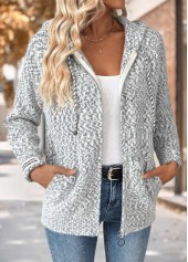 Grey Tummy Coverage Geometric Print Long Sleeve Hooded Cardigan