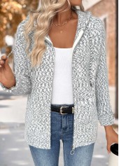 Grey Tummy Coverage Geometric Print Long Sleeve Hooded Cardigan | thumb picture 