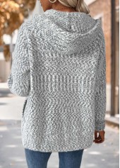 Grey Tummy Coverage Geometric Print Long Sleeve Hooded Cardigan | thumb picture 