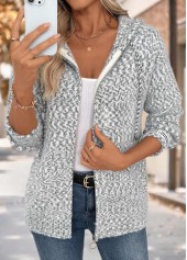 Grey Tummy Coverage Geometric Print Long Sleeve Hooded Cardigan | thumb picture 