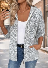 Grey Tummy Coverage Geometric Print Long Sleeve Hooded Cardigan | thumb picture 