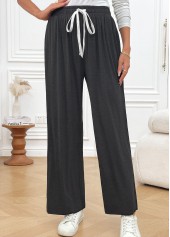 Dark Grey Pocket Wide Leg Elastic Waist Pants