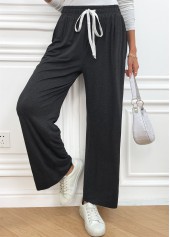 Dark Grey Pocket Wide Leg Elastic Waist Pants