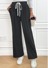 Dark Grey Pocket Wide Leg Elastic Waist Pants