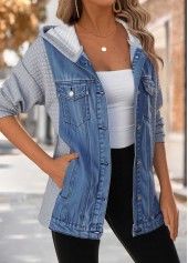 Denim Blue Tummy Coverage Long Sleeve Hooded Coat