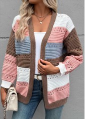 Pink Tummy Coverage Striped Long Sleeve Cardigan
