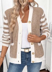 Light Camel Tummy Coverage Striped Long Sleeve Cardigan | thumb picture 