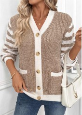 Light Camel Tummy Coverage Striped Long Sleeve Cardigan