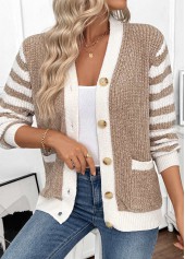 Light Camel Tummy Coverage Striped Long Sleeve Cardigan | thumb picture 