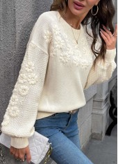 Beige Tummy Coverage Long Sleeve Round Neck Sweater
