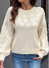 Beige Tummy Coverage Long Sleeve Round Neck Sweater