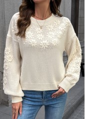 Beige Tummy Coverage Long Sleeve Round Neck Sweater