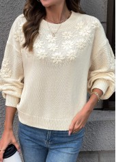 Beige Tummy Coverage Long Sleeve Round Neck Sweater