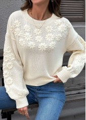 Beige Tummy Coverage Long Sleeve Round Neck Sweater