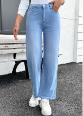 Denim Blue Pocket Straight Leg Button Fly Jeans | thumb picture 