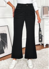 Black Pocket Flare Leg Button Fly High Waisted Pants