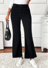 Black Pocket Flare Leg Button Fly High Waisted Pants | thumb picture 