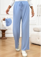 Dusty Blue Wide Leg Elastic Waist High Waisted Pants
