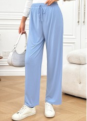 Dusty Blue Wide Leg Elastic Waist High Waisted Pants