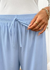 Dusty Blue Wide Leg Elastic Waist High Waisted Pants