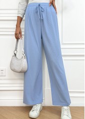 Dusty Blue Wide Leg Elastic Waist High Waisted Pants