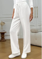 White Pocket Wide Leg Elastic Waist High Waisted Pants | thumb picture 