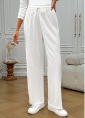 White Pocket Wide Leg Elastic Waist High Waisted Pants