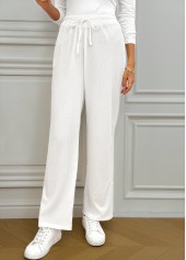 White Pocket Wide Leg Elastic Waist High Waisted Pants | thumb picture 