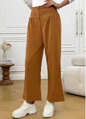 Light Coffee Wide Leg Elastic Waist High Waisted Pants