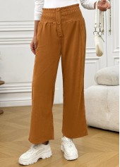 Light Coffee Wide Leg Elastic Waist High Waisted Pants