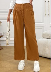 Light Coffee Wide Leg Elastic Waist High Waisted Pants