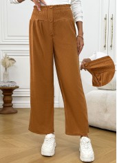 Light Coffee Wide Leg Elastic Waist High Waisted Pants