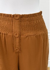 Light Coffee Wide Leg Elastic Waist High Waisted Pants
