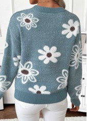 Peacock Blue Tummy Coverage Floral Print Long Sleeve Sweater | thumb picture 