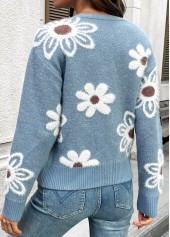 Dusty Blue Tummy Coverage Floral Print Long Sleeve Cardigan | thumb picture 