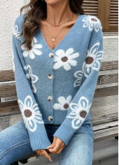 Dusty Blue Tummy Coverage Floral Print Long Sleeve Cardigan | thumb picture 
