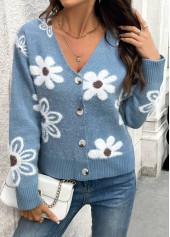Dusty Blue Tummy Coverage Floral Print Long Sleeve Cardigan | thumb picture 