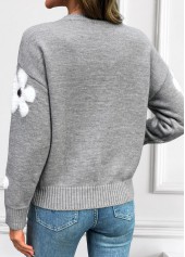 Grey Tummy Coverage Floral Print Long Sleeve Sweater