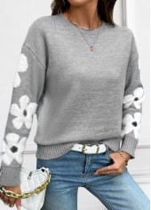 Grey Tummy Coverage Floral Print Long Sleeve Sweater